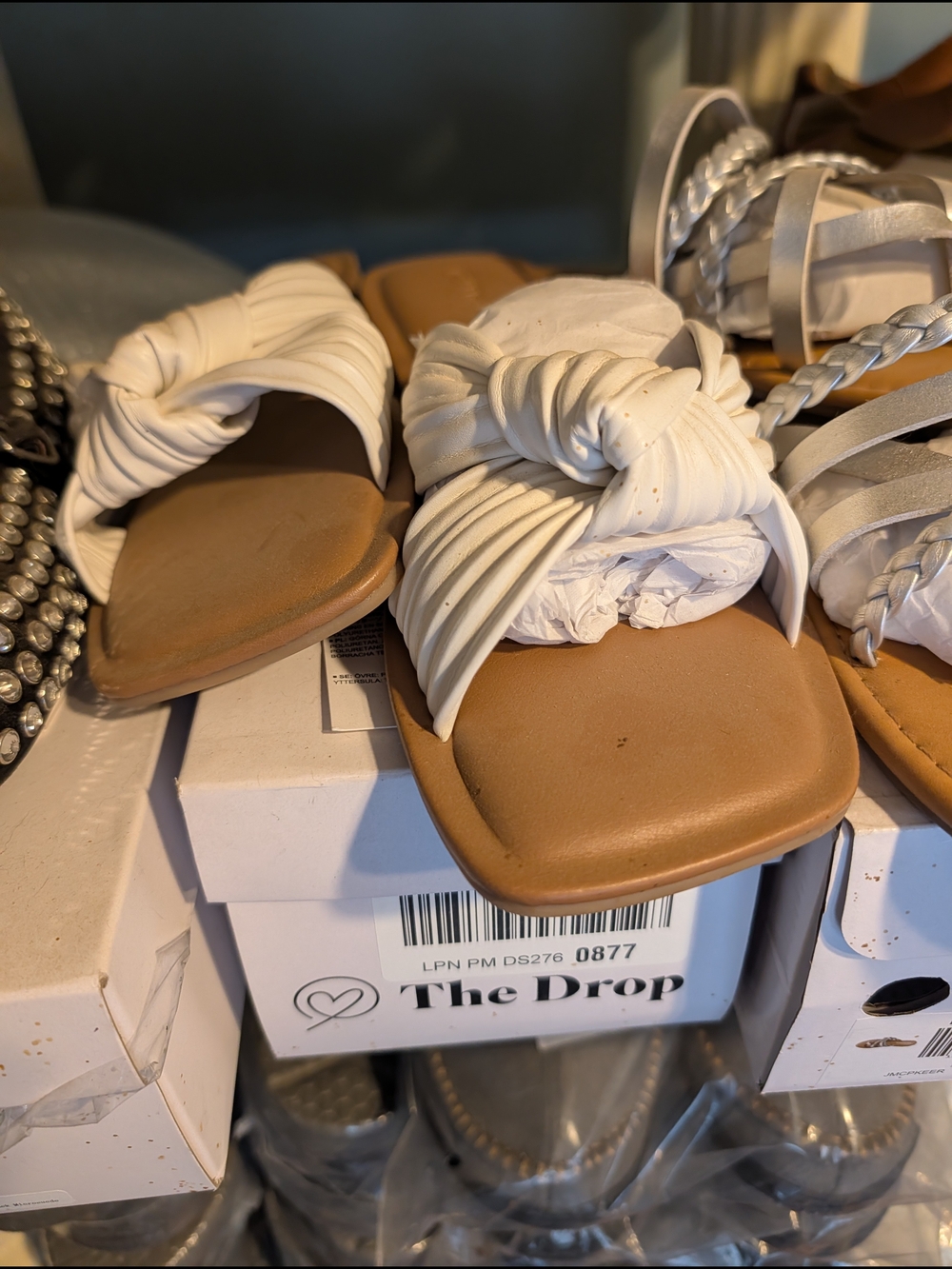 The Drop White Knotted Slide Sandals